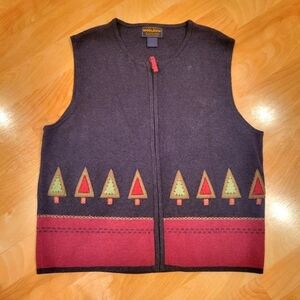 Woolrich Holiday Christmas Tree Full Zip Up vest size M Vintage